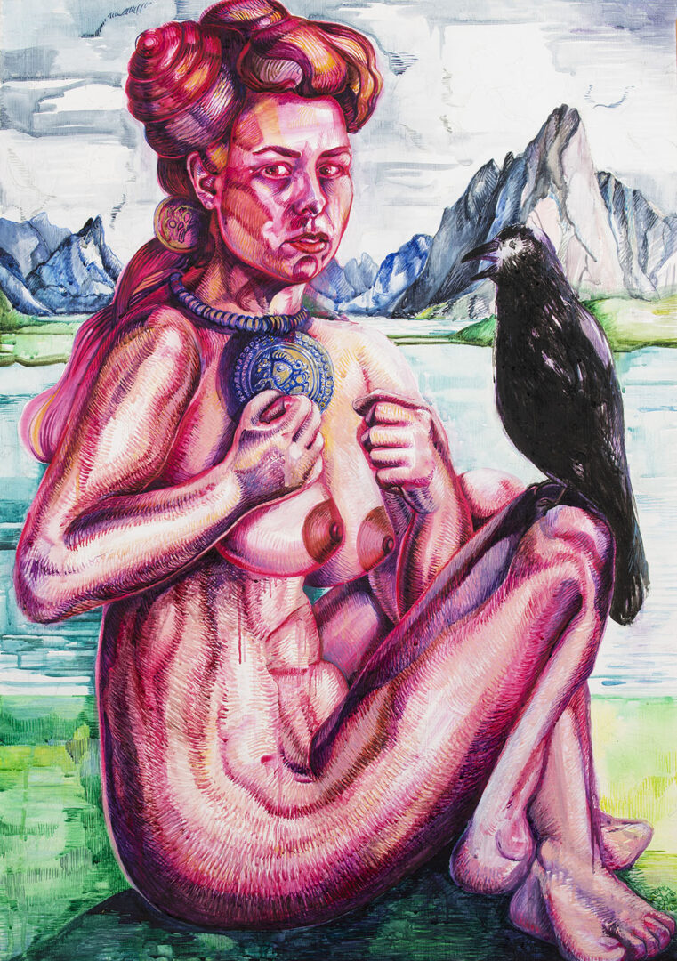 Valkyrie, 2018 Watercolor on Gessoes Paper 39”x27 ½”